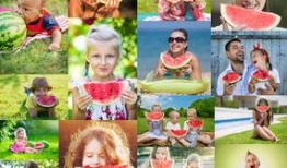 吃瓜双人拍照图片